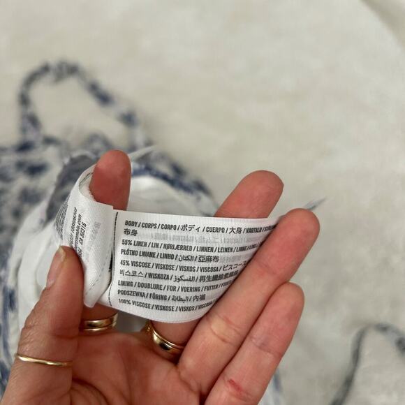 Abercrombie & Fitch Linen Blend Halter Mini Dress Size LP Blue White Tropical - Picture 6 of 7